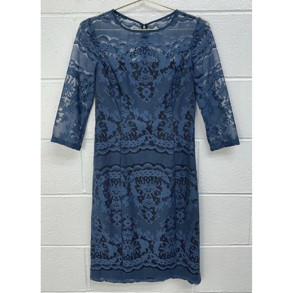 Adrianna Papell Forest Teal Lace Overlay Knee Length Dress‎ / Women's 2